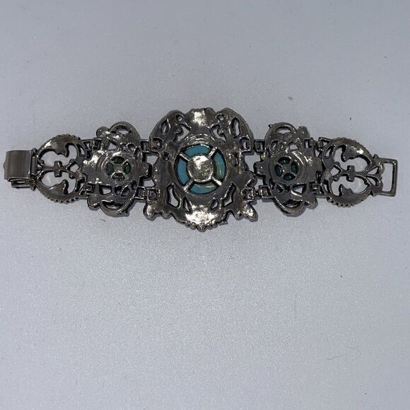 Huge oxidized silver tone and turquoise bracelet - Picture 6 of 8